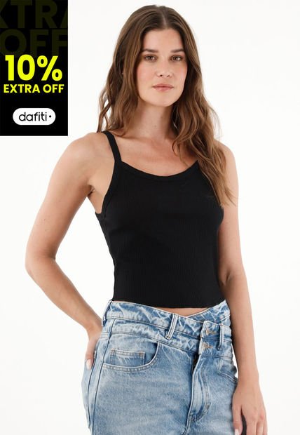 Camiseta Negra De Tiras Para Mujer