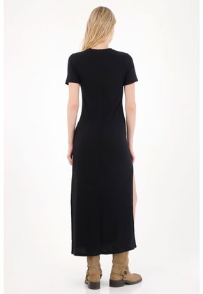 Tennis Vestido Largo Manga Corta Negro Para Mujer