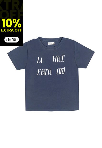 Camiseta Azul Con Estampado De Letras Para Mujer