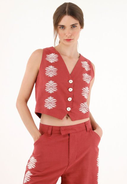 Chaleco Tipo Sastre Rojo Para Mujer