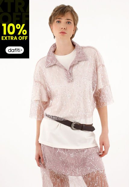 Camisa Morada Con Transparencia Y Lentejuelas Para Mujer