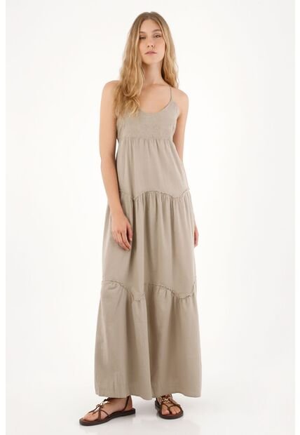 Tennis Vestido Largo Con Escote En V Café Con Detalle Fruncido Para Mujer
