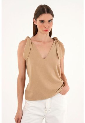 Tennis Camisa Crudo De Escote En V Y Tiras Para Mujer