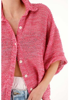 Camisa Rosada En Tela Tipo Tweed Para Mujer