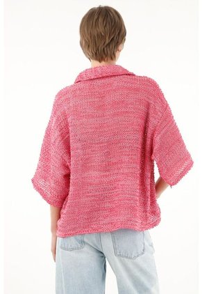 Camisa Rosada En Tela Tipo Tweed Para Mujer