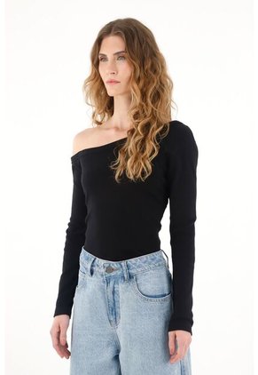 Tennis Camiseta Negra Con Escote Asimétrico Para Mujer