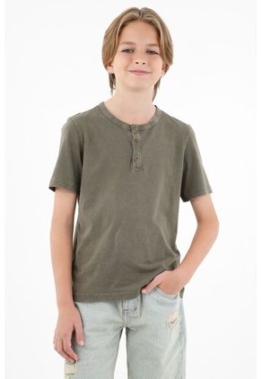 Camiseta Verde Cuello Redondo De Botones Para Niño