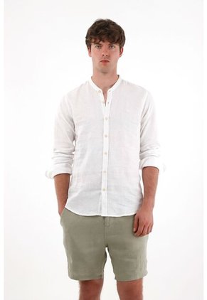 Tennis Camisa En 100% Lino Cuello Neru Blanca Para Hombre