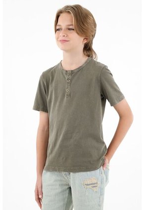 Camiseta Verde Cuello Redondo De Botones Para Niño