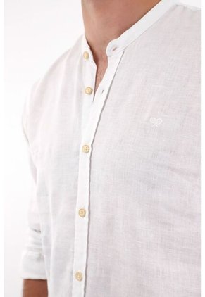Tennis Camisa En 100% Lino Cuello Neru Blanca Para Hombre