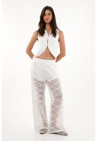 Tennis Pantalón Wide Leg En Tejido Abierto Crudo Para Mujer Tennis