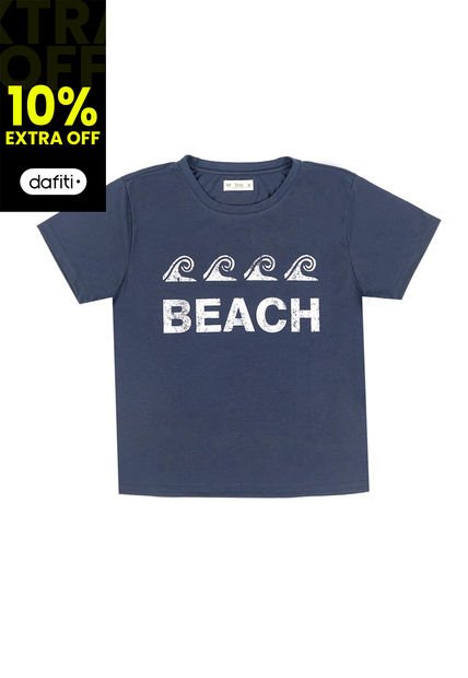 Camiseta Azul Con Estampado De Olas Para Mujer
