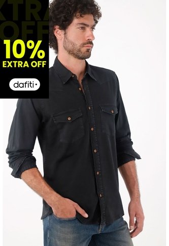 Tennis Camisa En Dril Con Bolsillos Negra Para Hombre Tennis