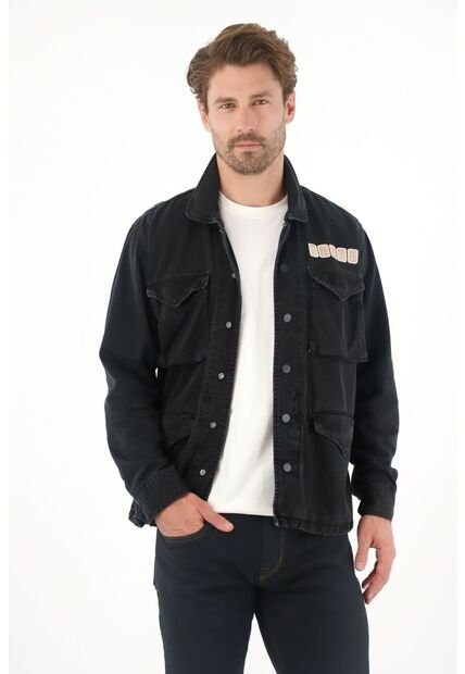 Tennis Chaqueta Con Bordado Y Teñido Vintage Negra Para Hombre