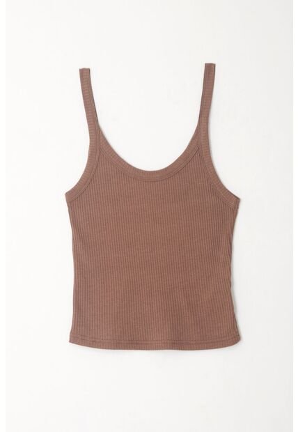 Tennis Camiseta De Tiras Ajustada Café Para Mujer