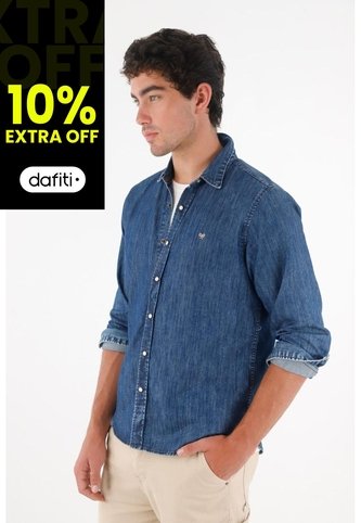 Tennis Camisa Manga Larga Azul Con Caída Fluida Para Hombre Tennis