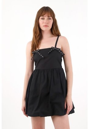 Tennis Vestido Corto Con Falda Globo Negro Para Mujer