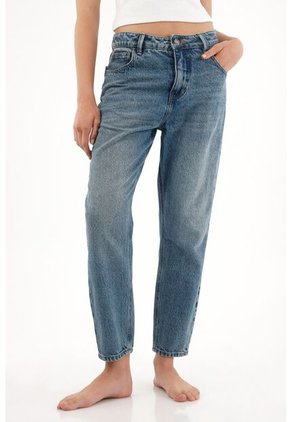 Tennis Jean Mom De Tiro Alto Crop Azul Para Mujer