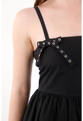 Tennis Vestido Corto Con Falda Globo Negro Para Mujer