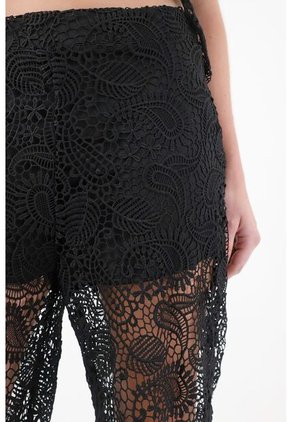 Tennis Pantalón Recto En Encaje Negro Para Mujer