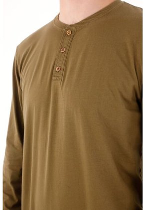 Tennis Camiseta Manga Larga Con Botones Café Para Hombre