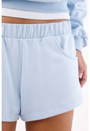 Tennis Bermuda Para Mujer En Algodón Azul Cielo Fit Relajado Con Pretina Elástica Ancha