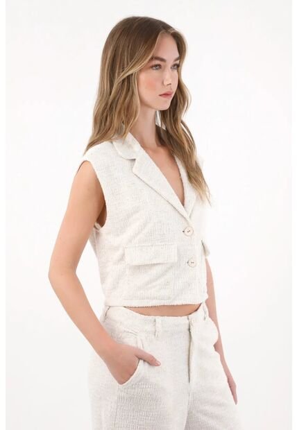 Tennis Chaleco En Tweed Con Cuello Sastre Blanco Para Mujer