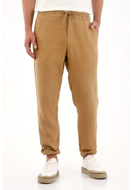 Tennis Pantalón Chino En 100% Lino Café De Ajuste Cómodo Para Hombre