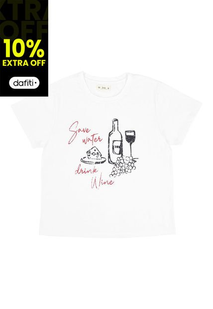 Camiseta Blanca Con Estampado De Vino Para Mujer