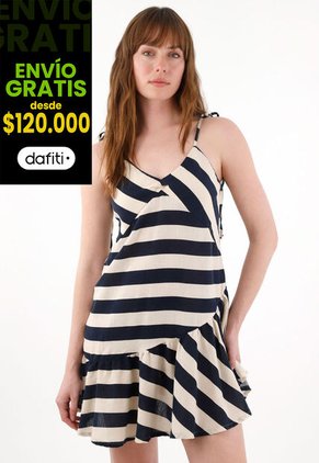 Vestido Corto Con Diseño A Rayas Para Mujer