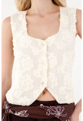 Tennis Chaleco Con Detalle Bordado Sobrepuesto Crudo Para Mujer