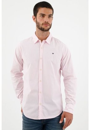 Camisa Con Diseño A Rayas Rosada Para Hombre