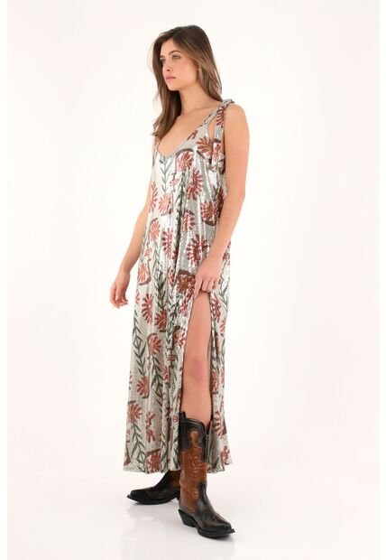 Tennis Vestido Largo Con Lentejuelas Y Estampado De Flores Para Mujer