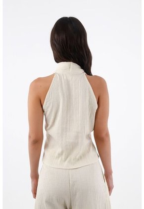 Tennis Camisa Sin Mangas Para Mujer En Poliéster Beige Fit Relajado Con Escote Halter Drapeado