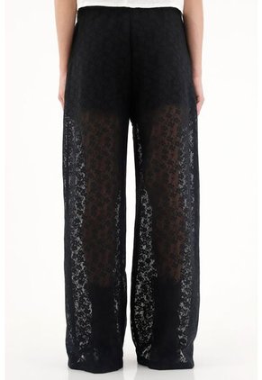 Tennis Pantalón Recto Negro En Encaje Para Mujer