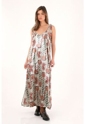 Tennis Vestido Largo Con Lentejuelas Y Estampado De Flores Para Mujer