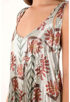 Tennis Vestido Largo Con Lentejuelas Y Estampado De Flores Para Mujer