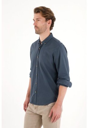 Tennis Camisa Manga Larga Con Raqueta Bordada Azul Para Hombre