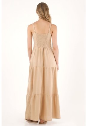 Tennis Vestido Largo Con Vuelo Y Apliques Bordados Crudo Con Caída Natural Para Mujer
