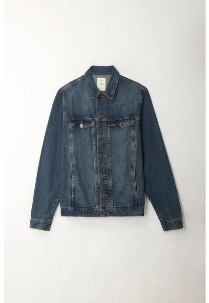Tennis Chaqueta Denim Fit Recto Con Lavado Medio Desgastado En Algodón Azul Para Hombre