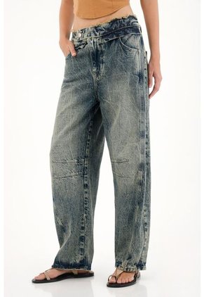 Tennis Jean Horseshoe De Tiro Bajo Con Jota Asimétrica Para Mujer