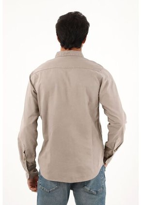 Tennis Camisa Oxford Manga Larga Café Para Hombre