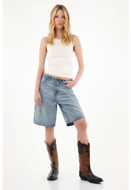 Tennis Camiseta Crudo Con Diseño En Croche En Copas Para Mujer