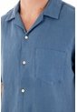 Tennis Camisa Manga Corta En 100% Lino Azul Para Hombre de Tennis