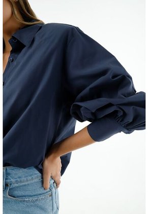 Camisa Con Cuello Camisero Azul Para Mujer