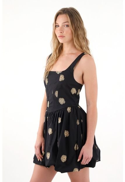 Vestido Corto Con Falda Tipo Globo Y Flores En Relieve Para Mujer