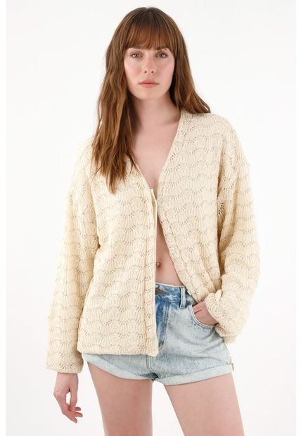 Buzo Amplio Tejido Con Brillos Crudo Para Mujer