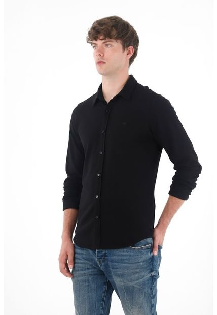 Camisa Clásica En Tejido De Punto Negra Para Hombre