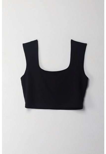 Camiseta Crop Manga Sisa Negra Para Mujer