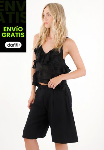 Tennis Bermuda Con Diseño De Prenses Negra Para Mujer Tennis